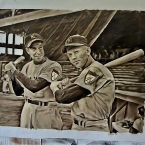 Huge MICKEY MANTLE & JOE DIMAGGIO 36” x 48” HOF Yankees By Joe Blah